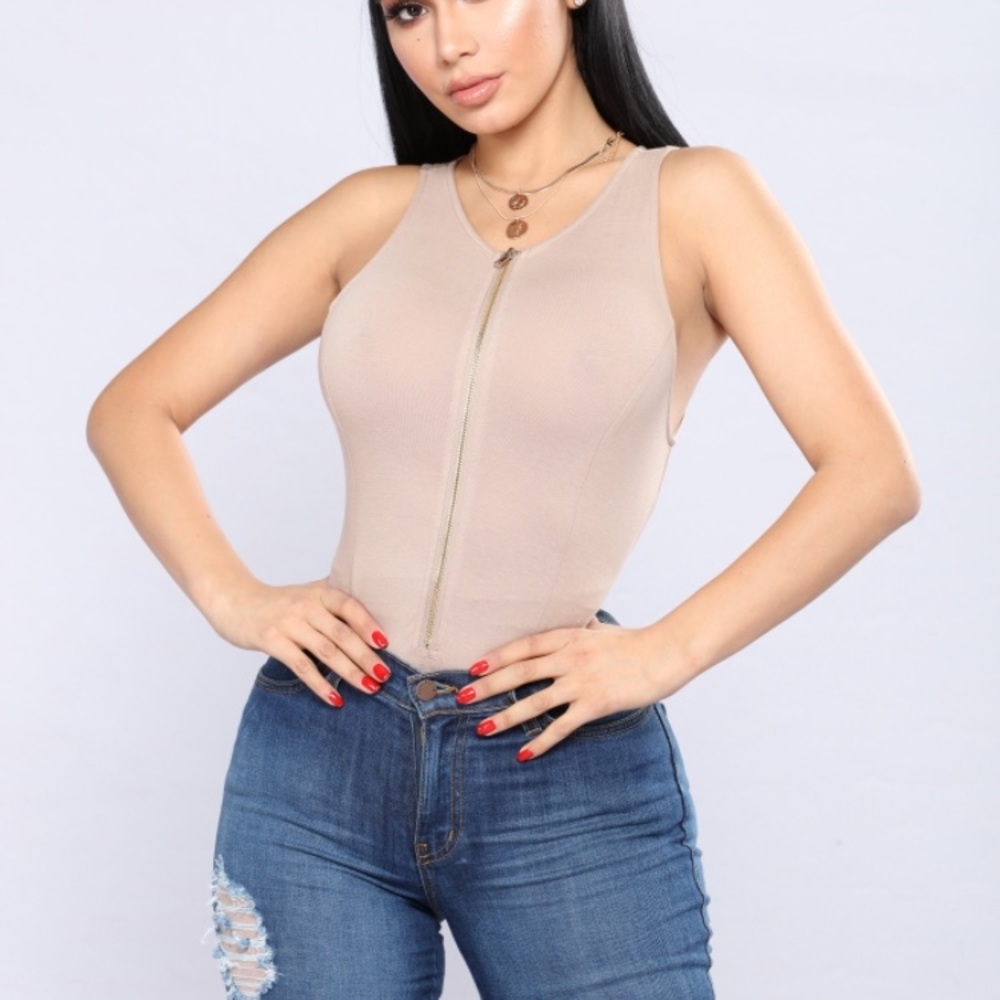 Fashion Nova Nude Full Zip Bodysuit